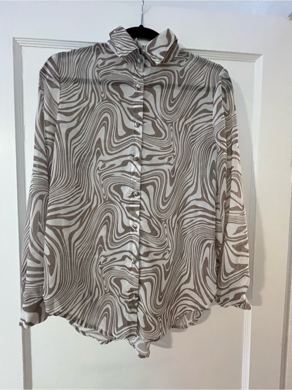Princess Polly Taupe & White Swirl Button-Down Shirt